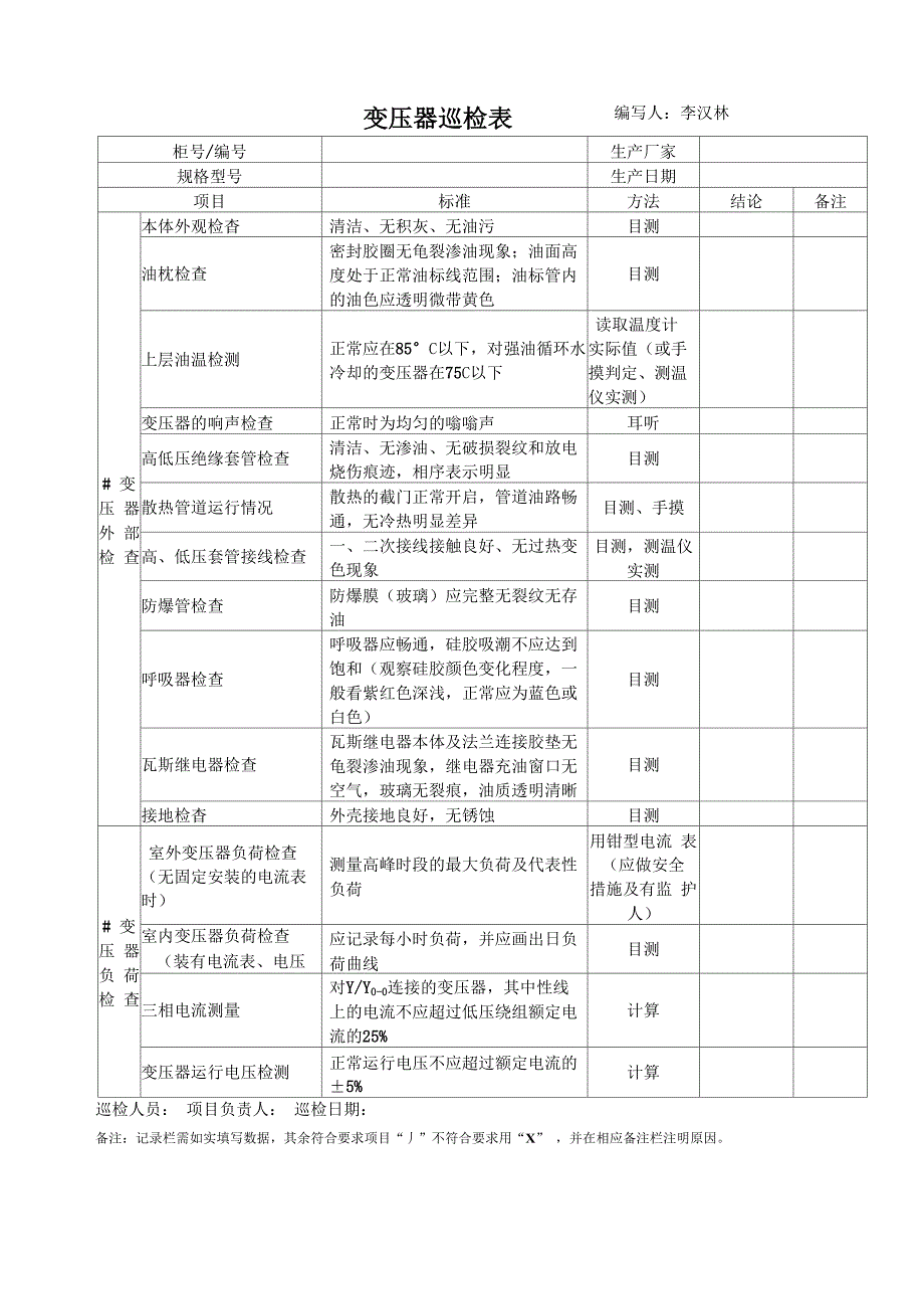 变压器巡检表_第1页