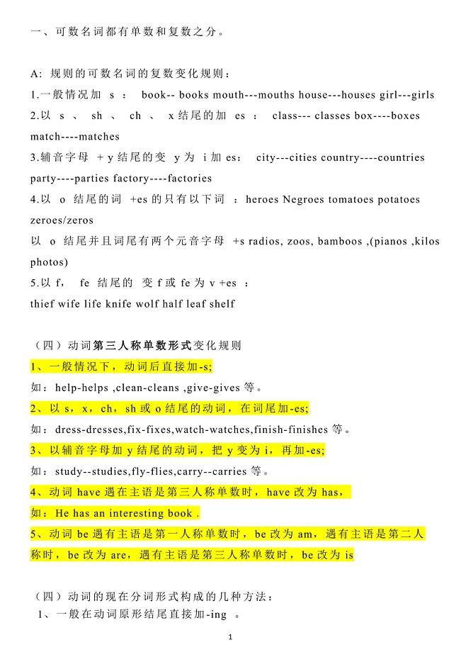 英语动词变化规律、发音及不规则动词表以及名词变复数(附音标).doc