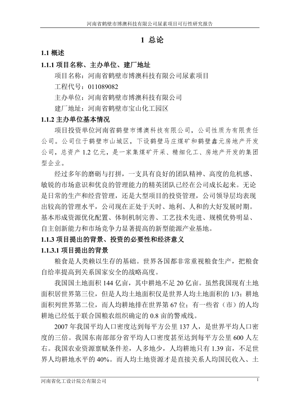 鹤壁市博澳科技有限公司尿素项目可行性论证报告.doc_第1页