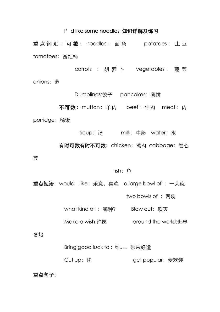 I&#39;d like some noodles 知识详解及练习_第1页