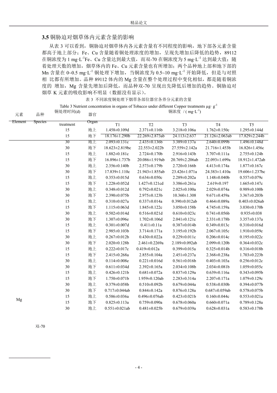 铜胁迫对烟草养分吸收和根系生理的影响_第4页