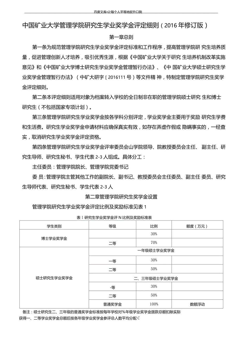 中国矿业大学管理学院研究生学业奖学金评定细则2016年修_第1页