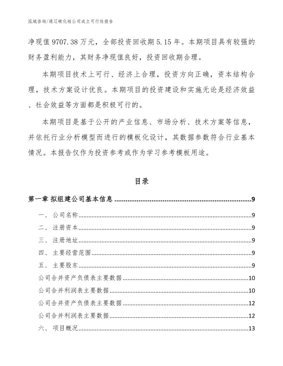 通辽碳化硅公司成立可行性报告_模板范本_第3页