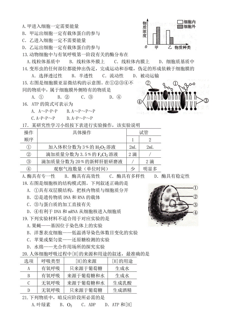 河北省普通高中学业水平考试生物试卷_第2页