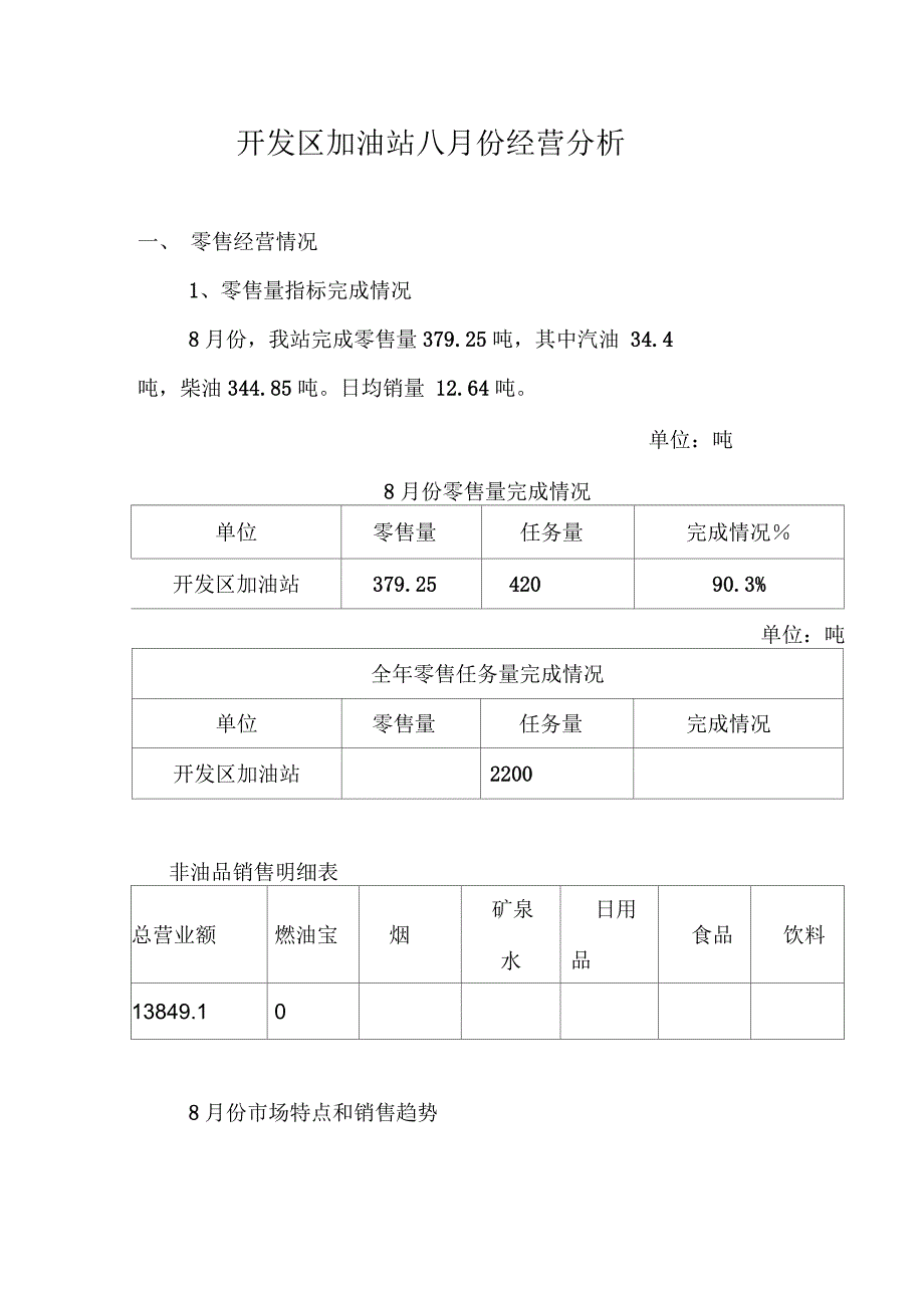 开发区加油站八月份经营分析_第1页