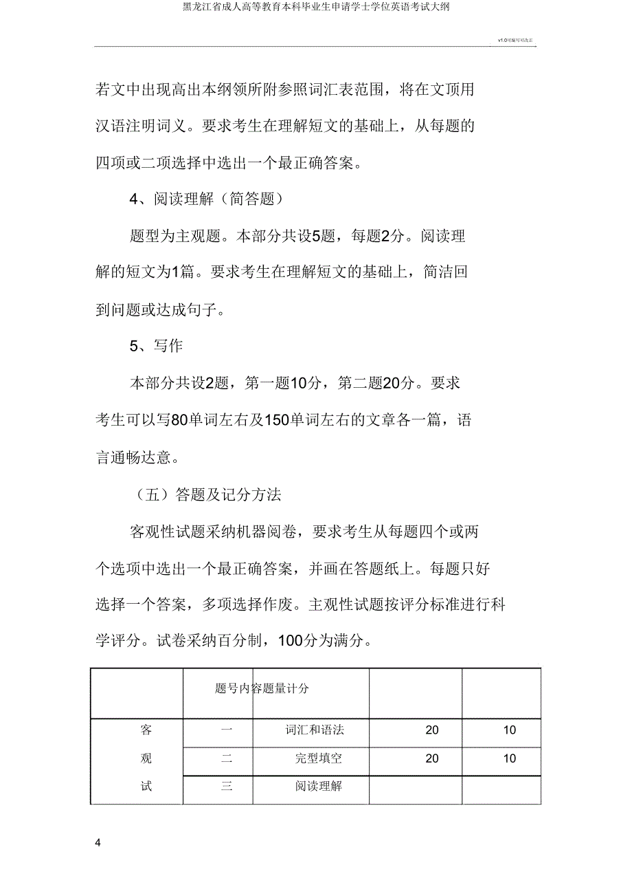 黑龙江省成人高等教育本科毕业生申请学士学位英语考试大纲.doc_第4页