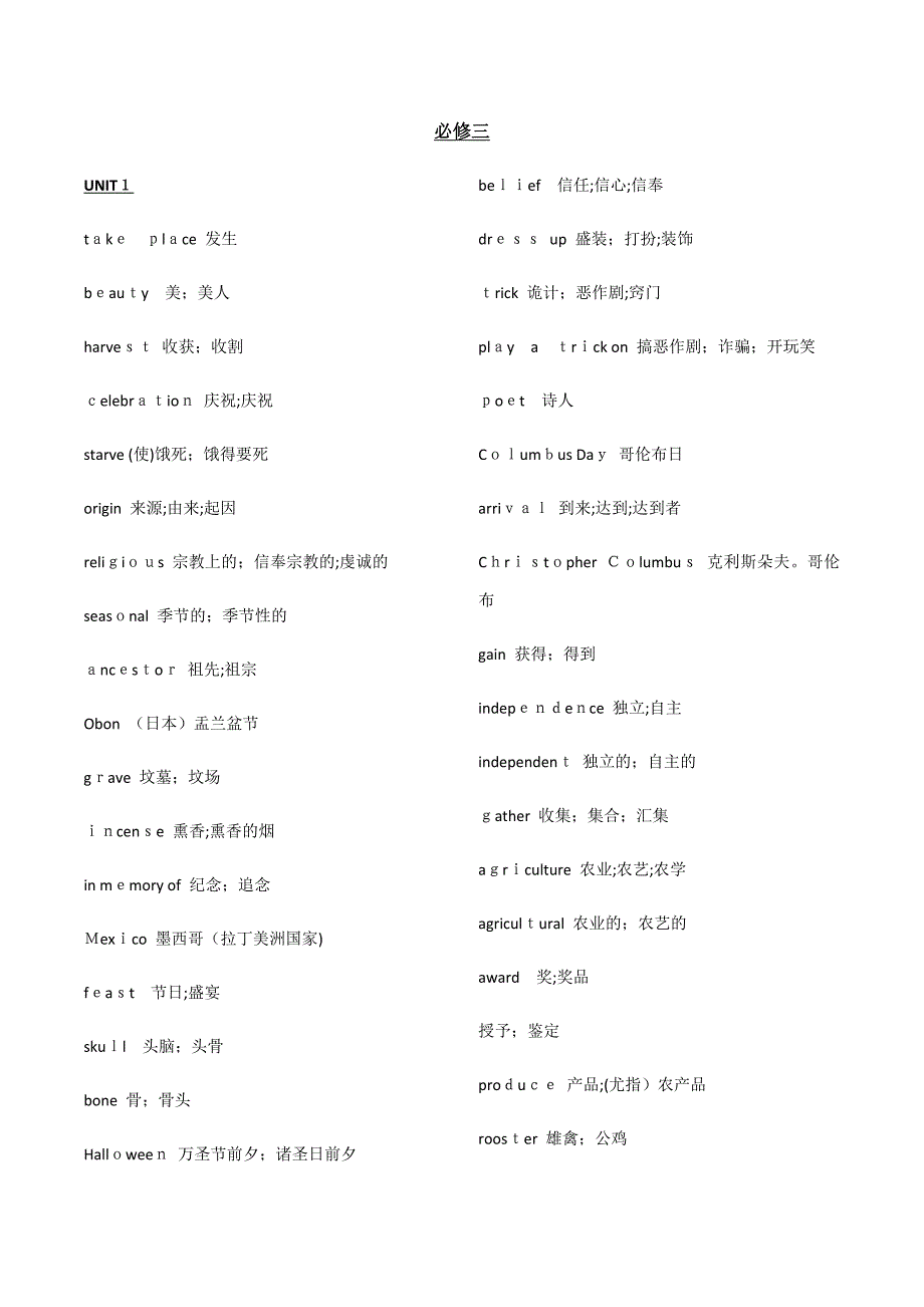 人教版必修三英语单词_第1页