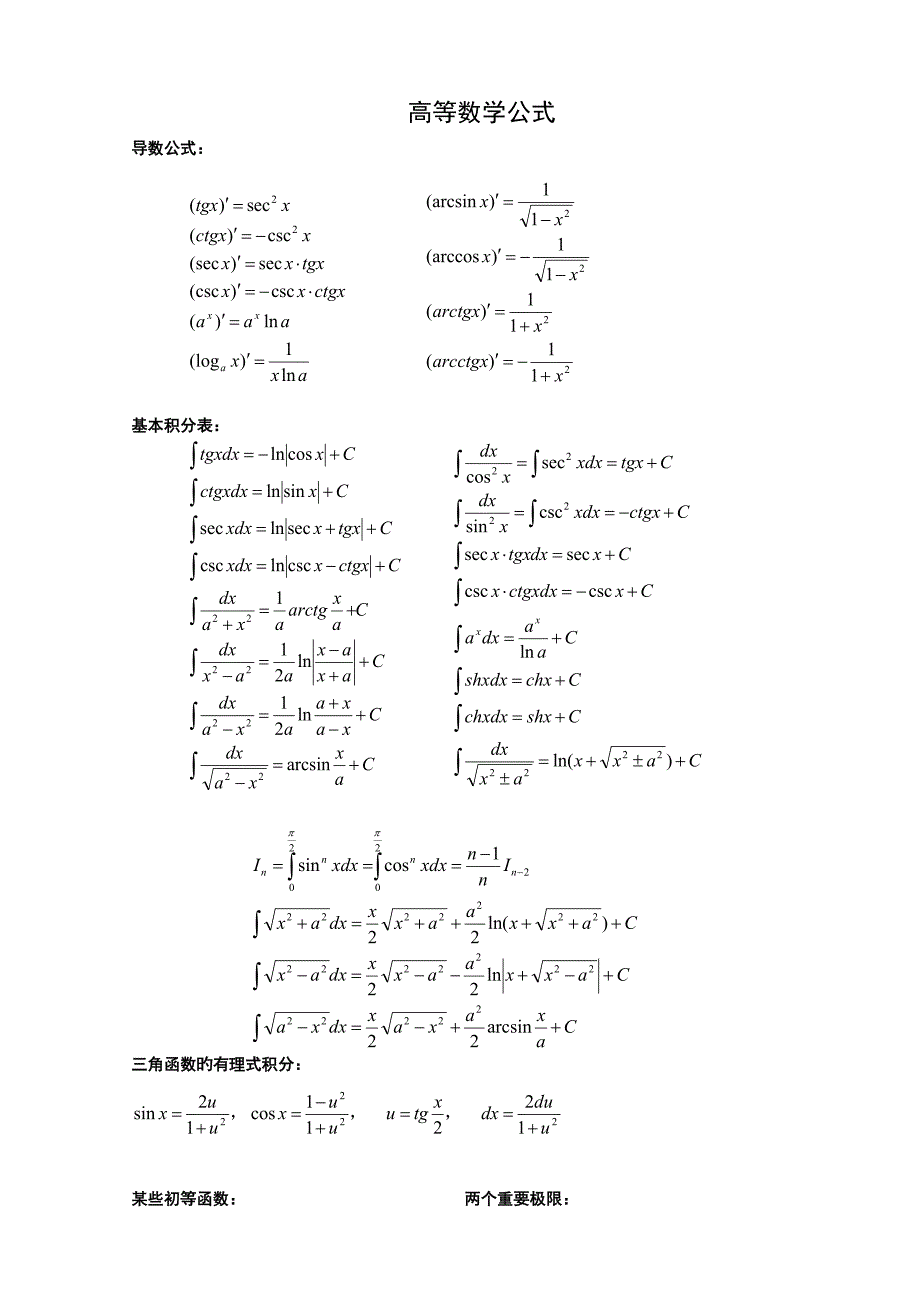 高等数学上册公式整合_第1页