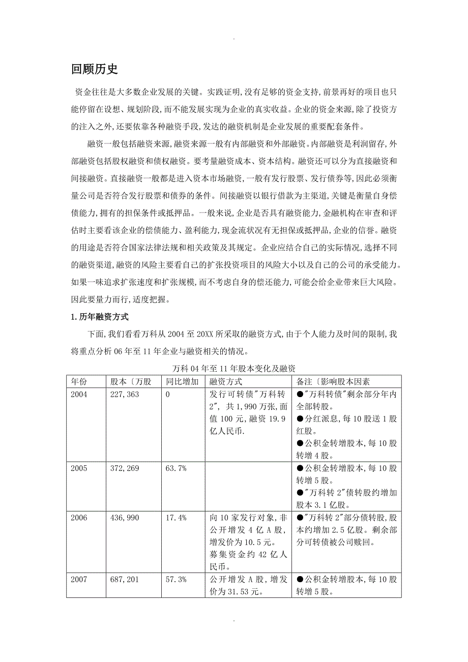 万科历年筹资分析范文_第1页