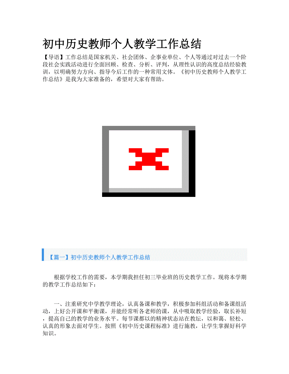 初中历史教师个人教学工作总结_第1页