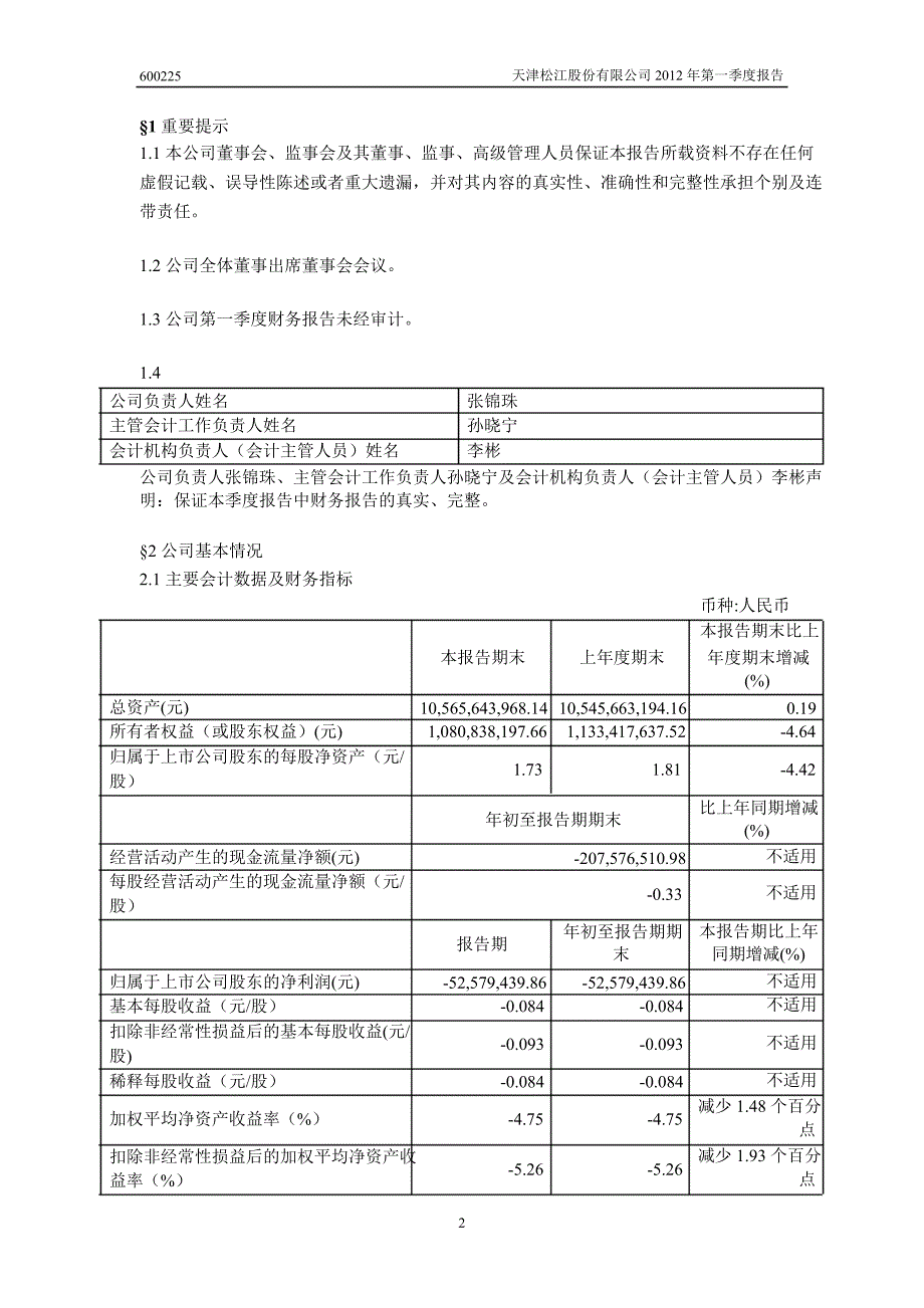 600225 天津松江第一季度季报_第3页