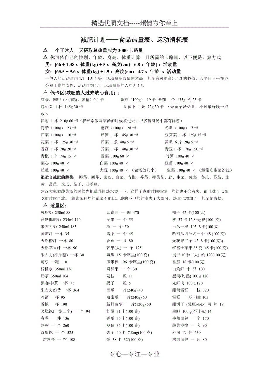 食品热量表、运动消耗表_第1页