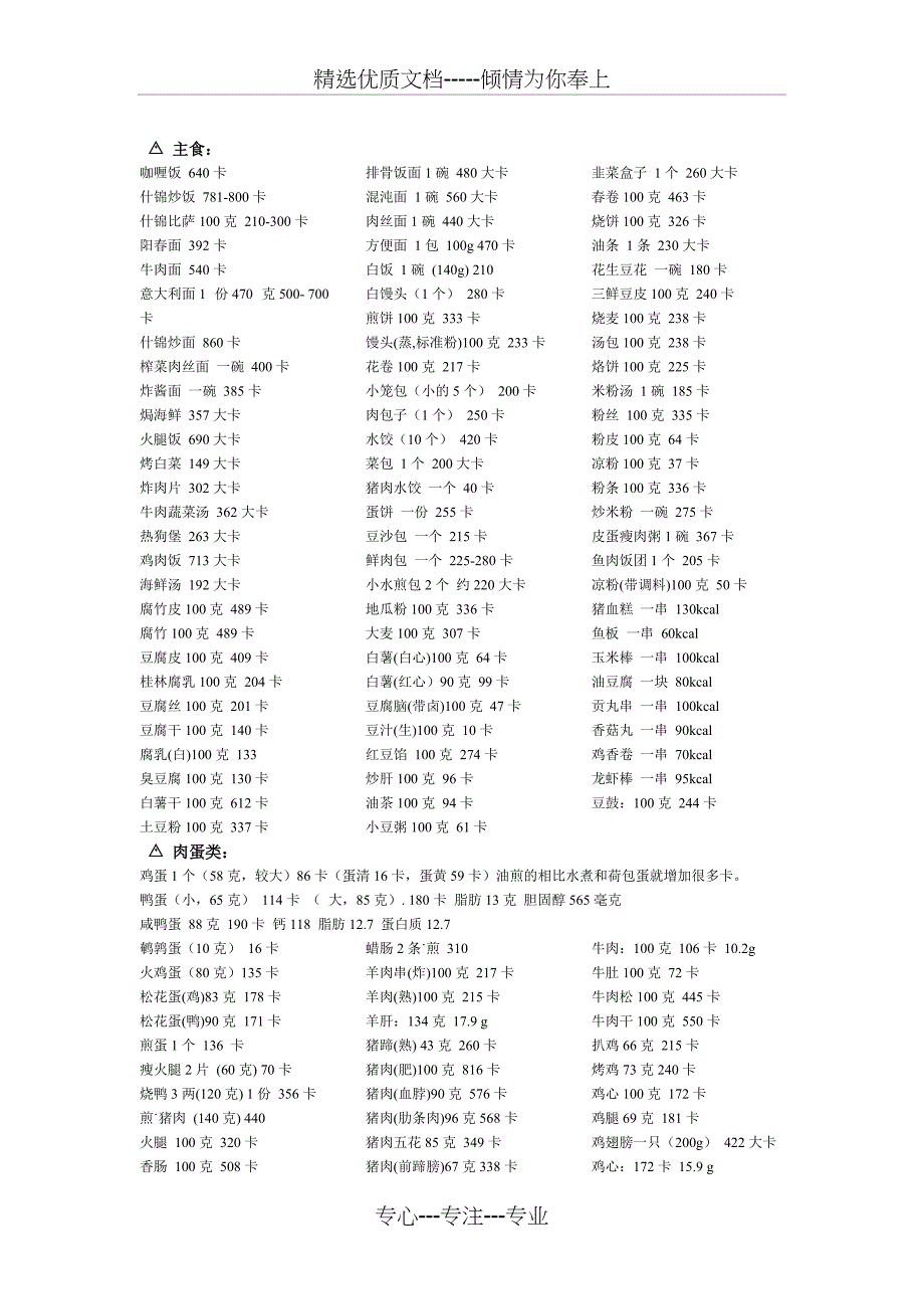 食品热量表、运动消耗表_第2页