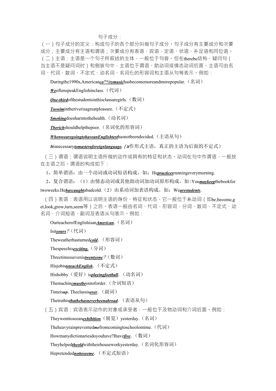 高中英语句子成分和句子类型讲解及配套练习_第1页