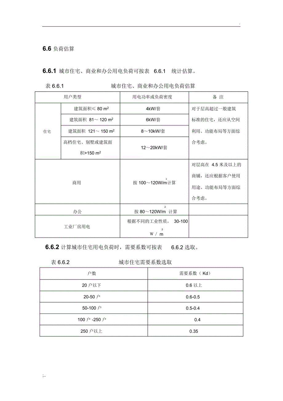 商业,民宅用电负荷估算_第1页
