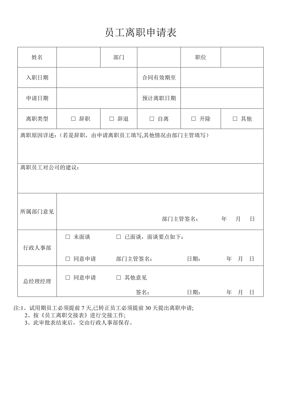 员工离职申请表&amp;交接表.doc_第1页