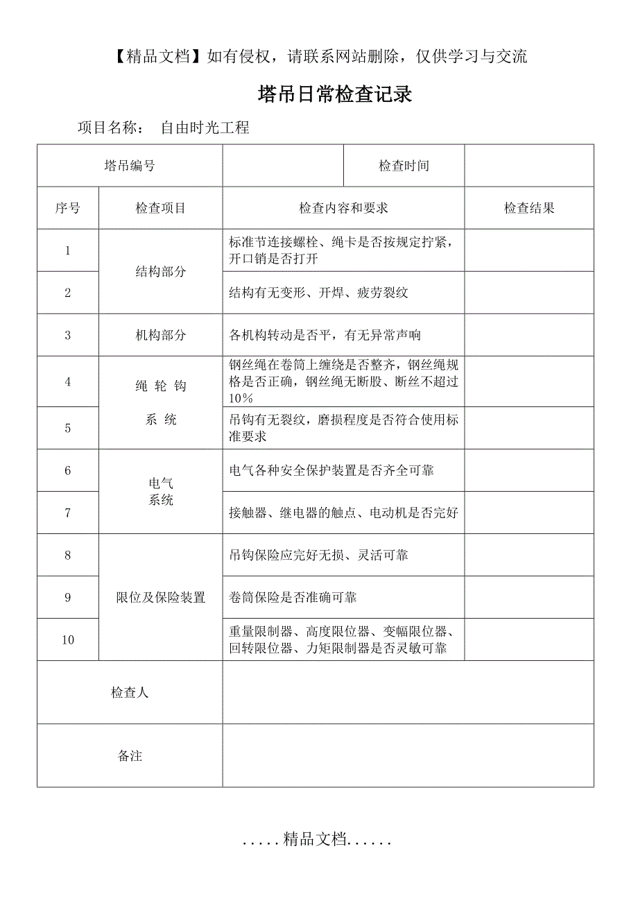 塔吊日常检查记录_第2页