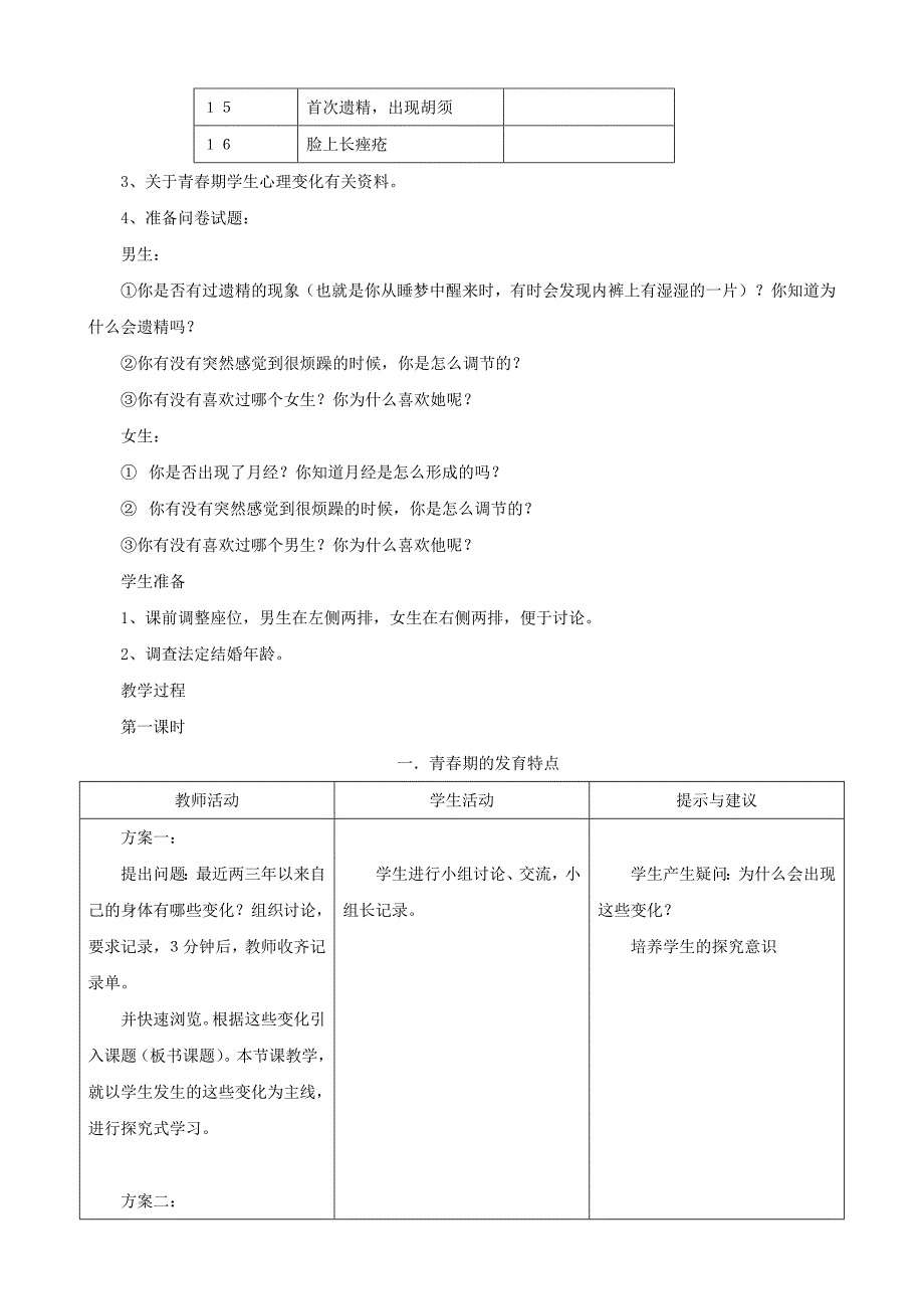 精选类七年级生物下册5.2健康地度过青期第一课时教学设计冀教版通用_第3页