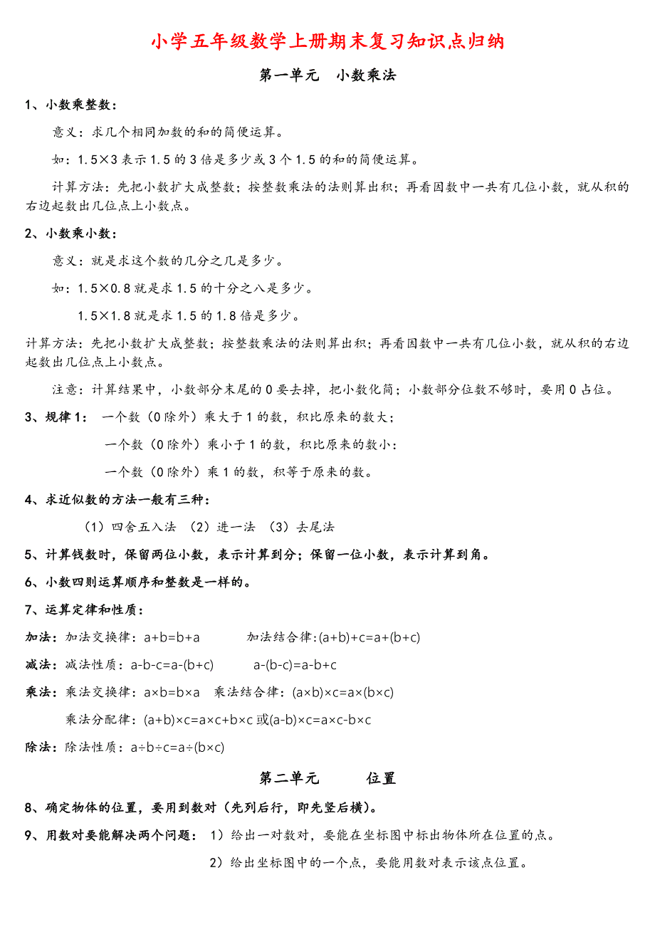 人教版小学五年级数学上册期末复习提纲.docx_第1页
