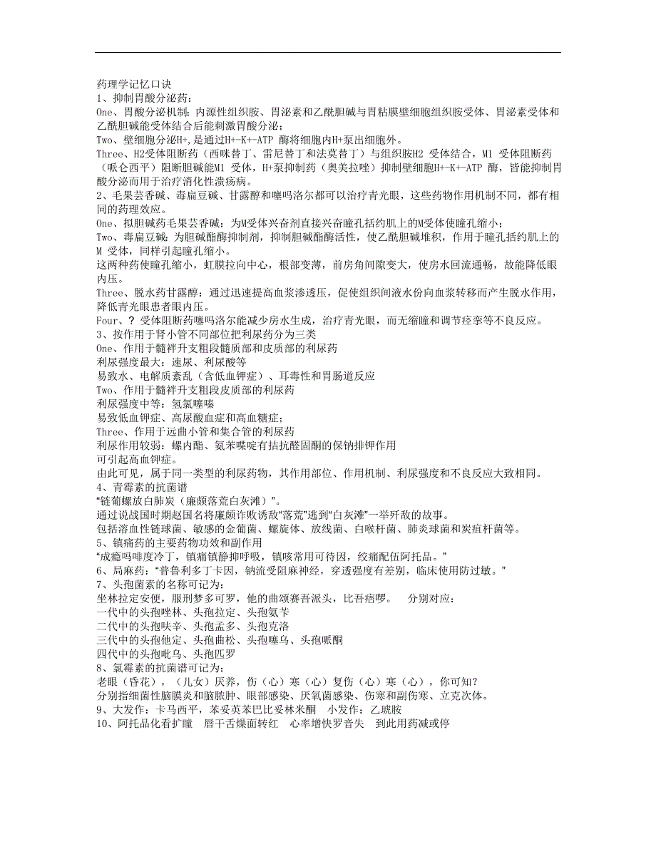 临床执业医师资格考试资料：药理学记忆口诀_第1页