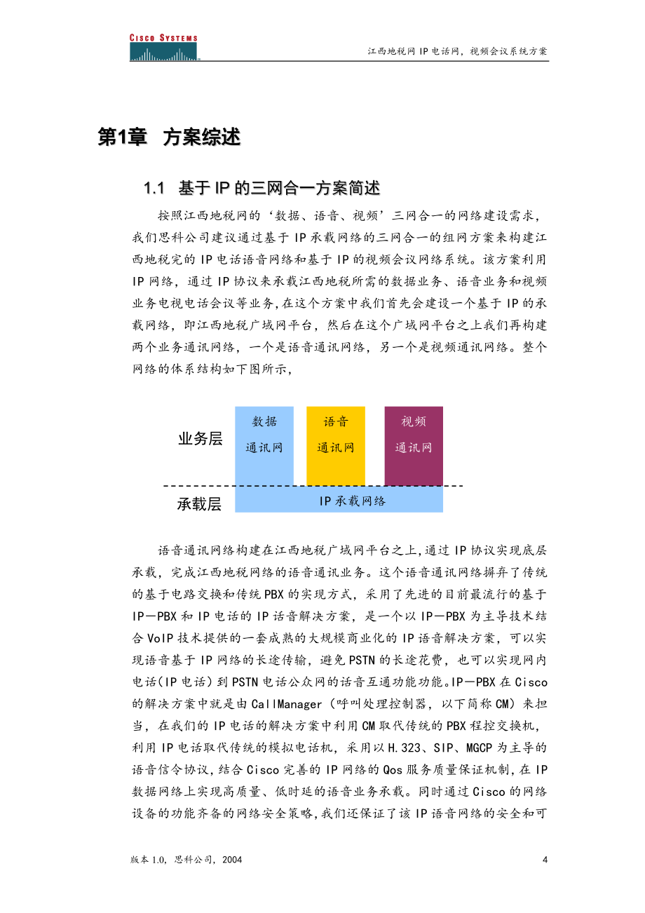 江西地税网IP电话语音、视频会议系统建设方案Cisco建议书_第4页