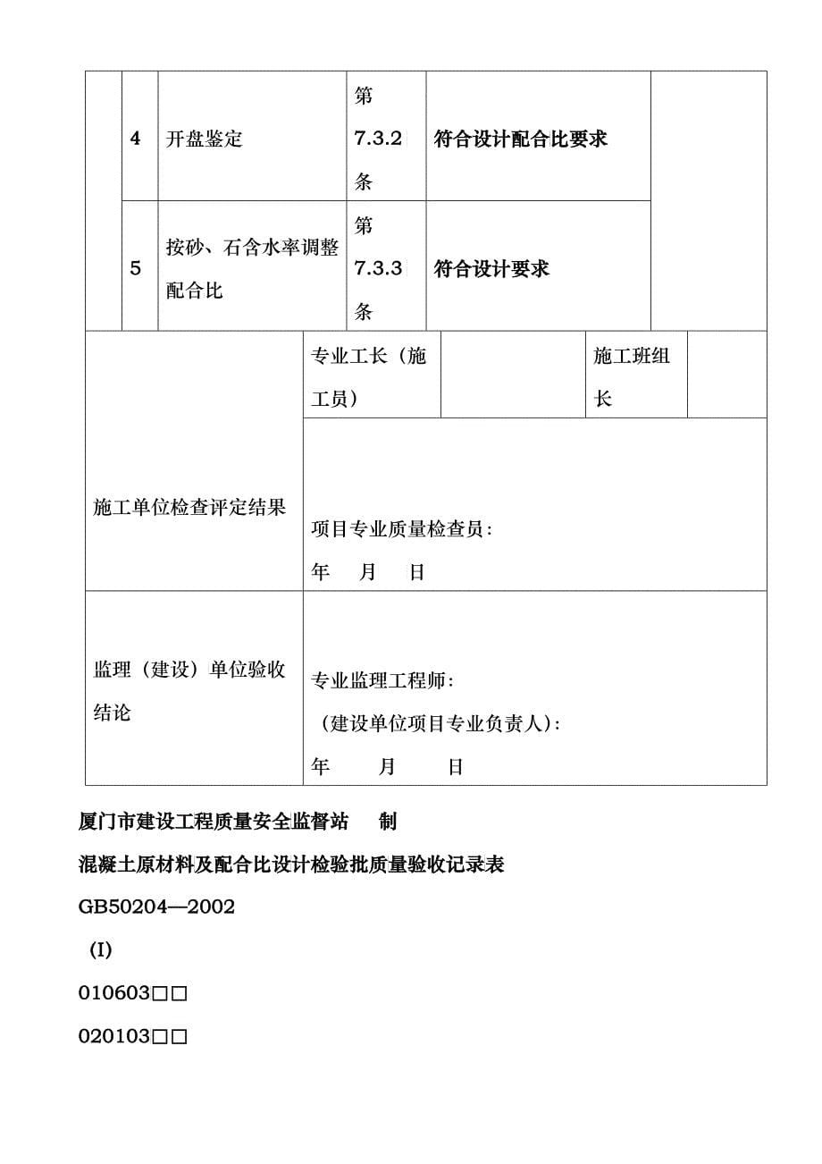 混凝土原材料及配合比设计检验批质量验收记录表_第5页