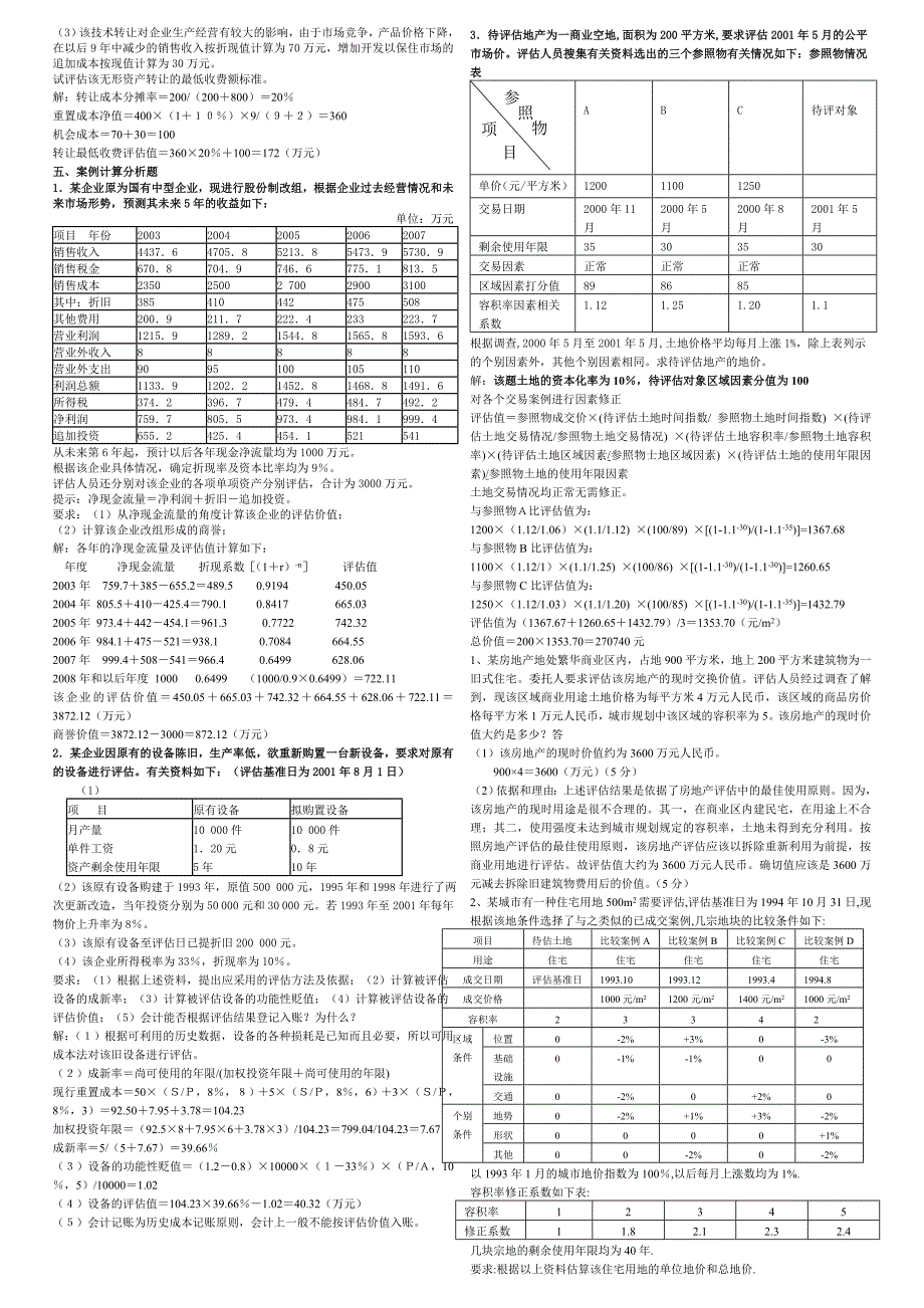 最新电大资产评估计算题(排版小抄)_第2页