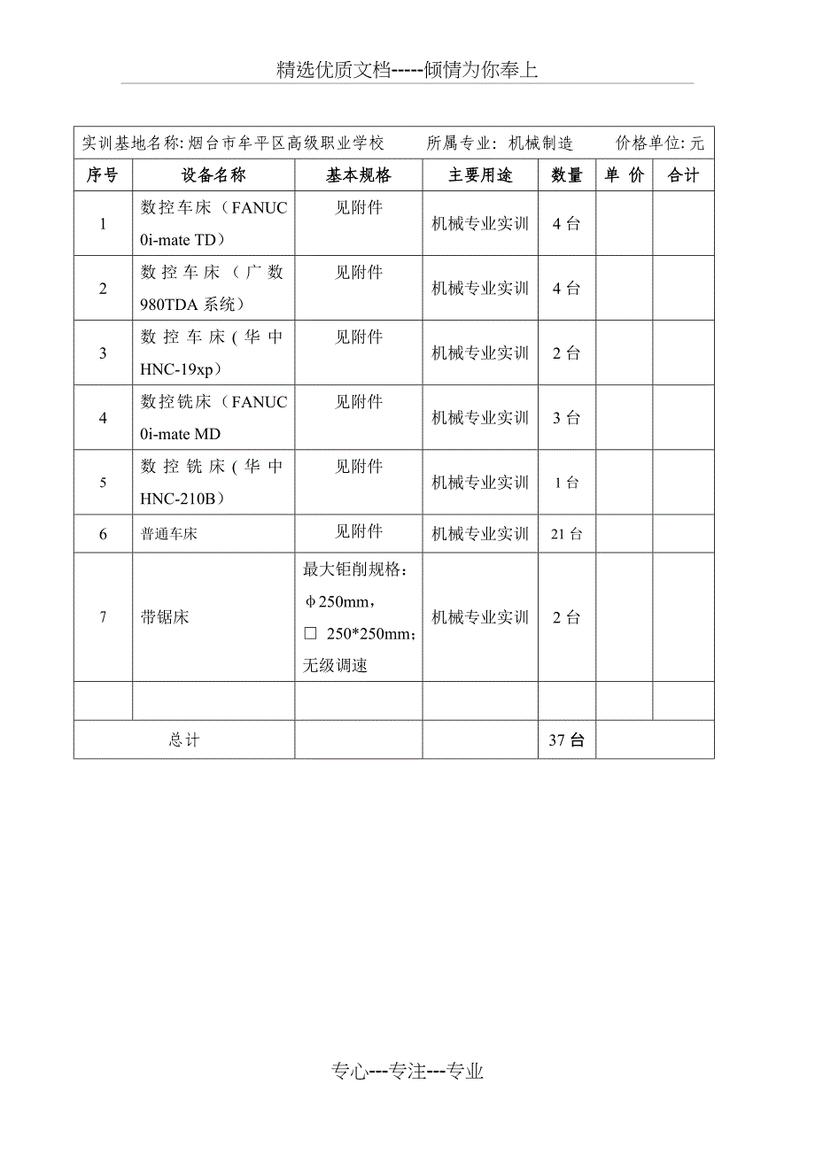 实训基地名称：烟台市牟平区高级职业学校-所属专业：机械制造-要点_第1页