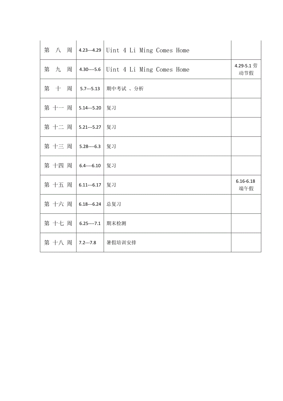 冀教版六年级英语下册教学计划_第4页