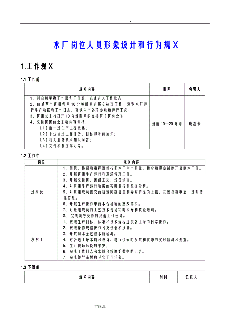 水厂岗位人员形象设计和行为规范_第1页