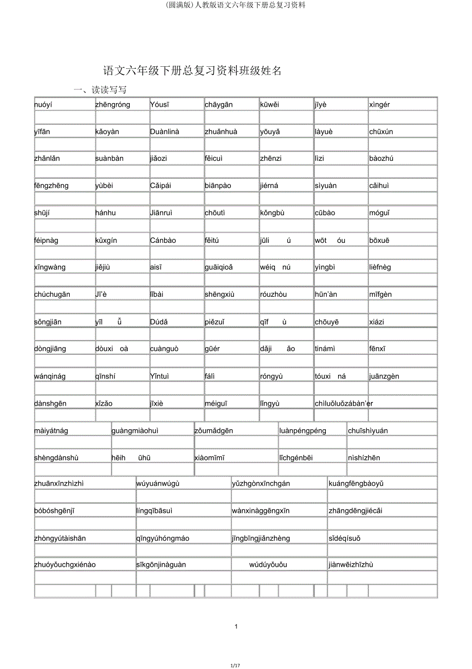 人教版语文六年级下册总复习资料.doc_第1页