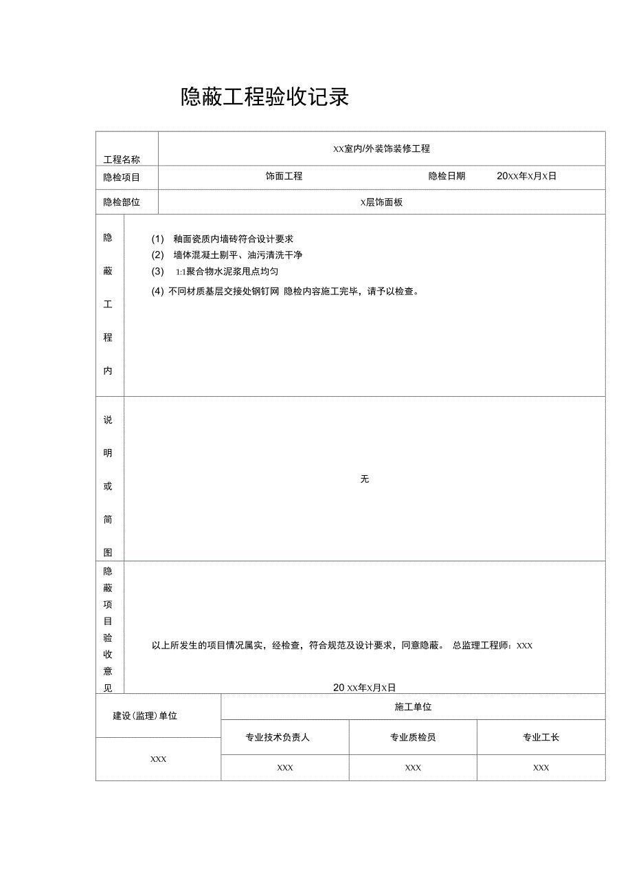 饰面板验收记录精_第1页