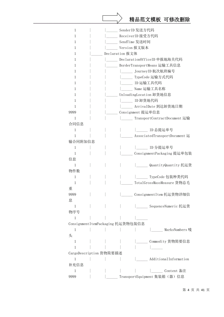 南京海关物流信息化管理系统海运部分运抵报告报文结构定义和填制规范_第4页