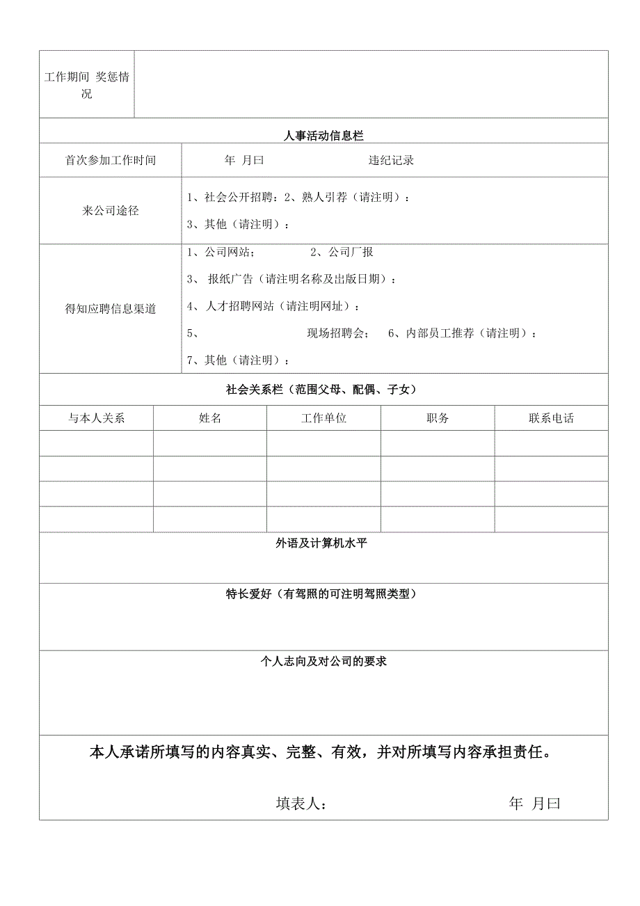 应聘人员个人信息登记表_第2页