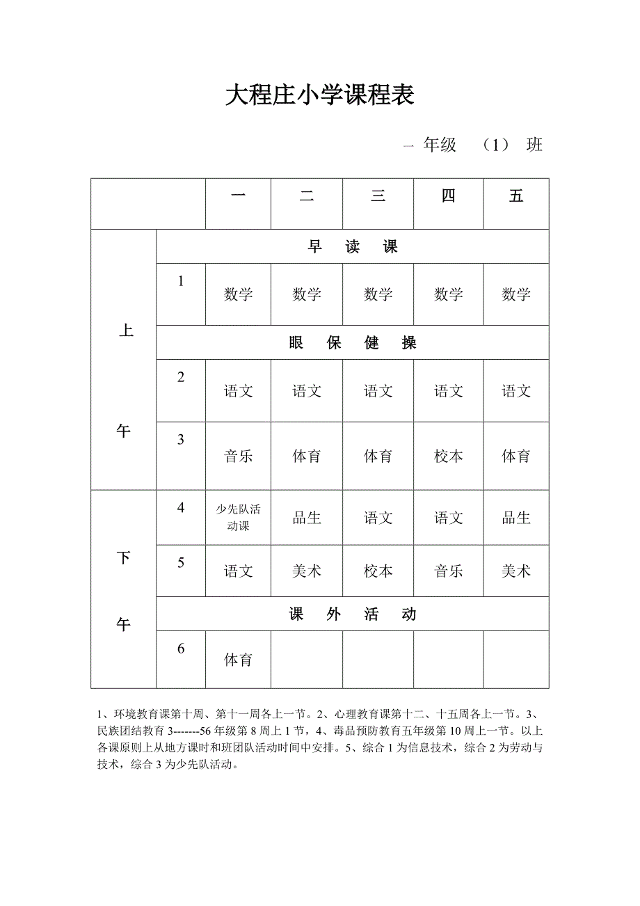 大程庄小学课程表分表_第1页