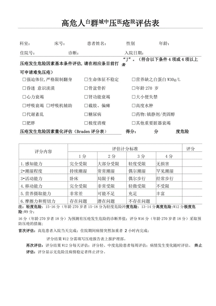 压疮评估、报告表_第1页