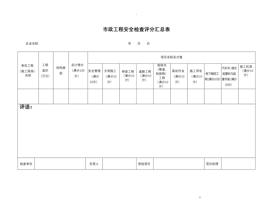 市政工程安全检查评分汇总表_第4页