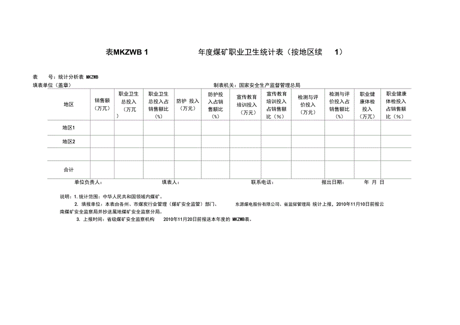 煤矿职业卫生统计表mkzwb14表及其填表说明doc精_第2页