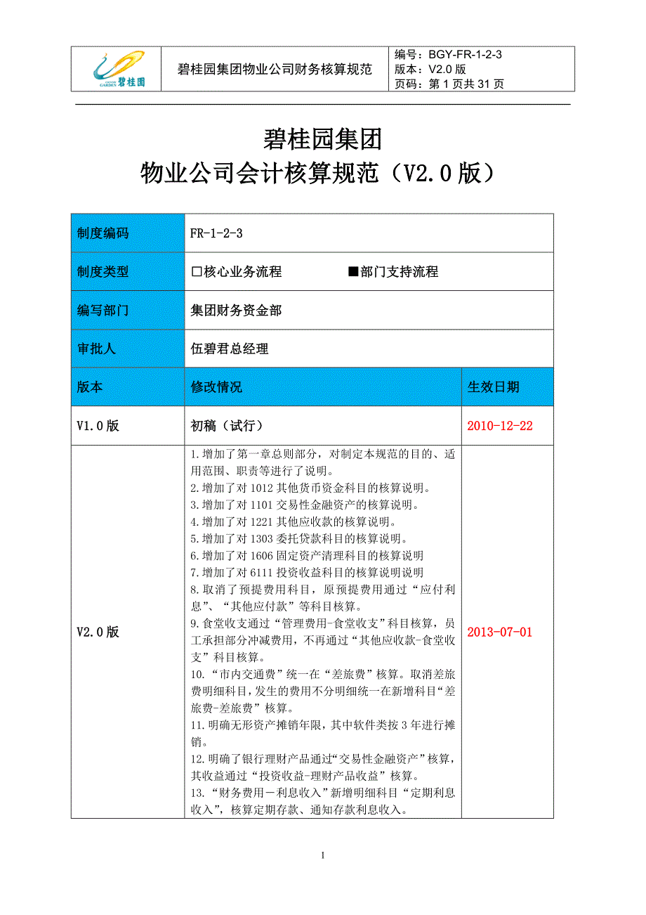 物业公司会计核算规范V2.0(DOC31页)hqgc_第1页