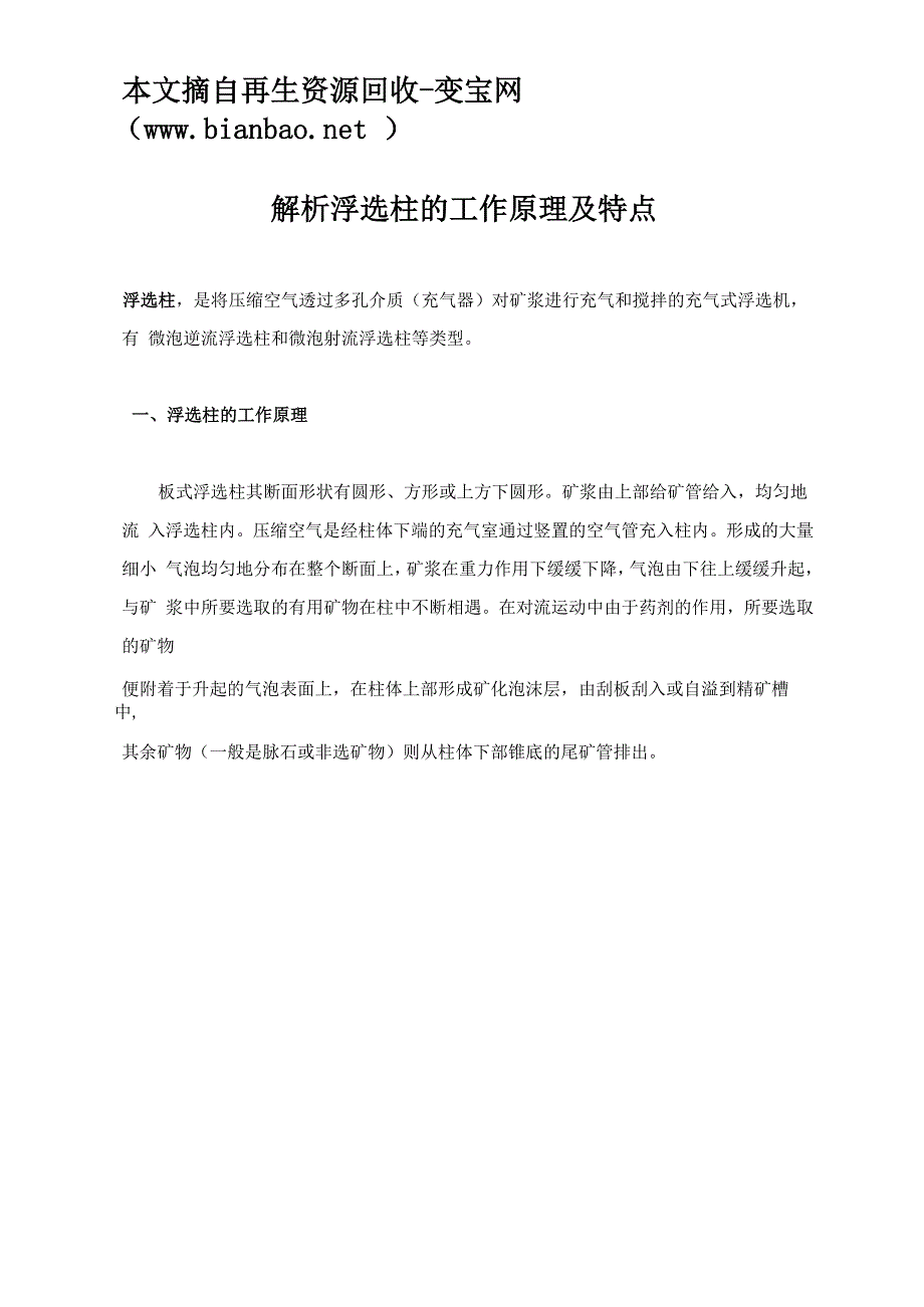 解析浮选柱的工作原理及特点_第1页