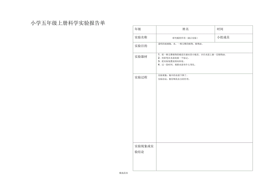 小学科学五年级上册实验报告单_第3页