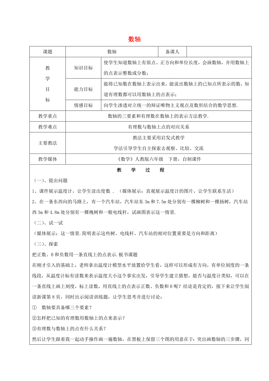 2022学年六年级数学下册 数轴教案 新人教版五四制_第1页