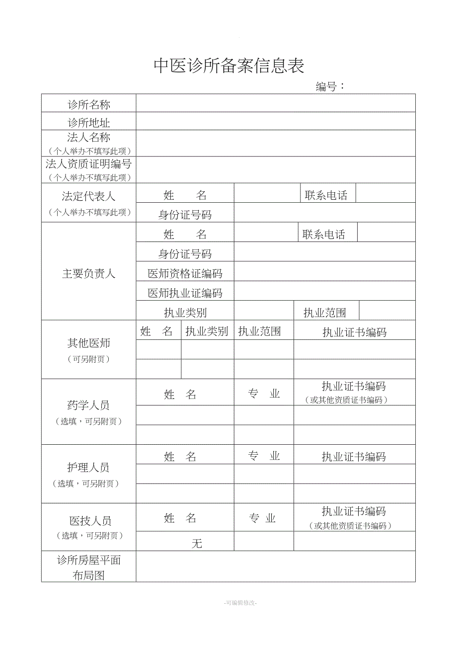 全国通用中医诊所备案申请表.doc_第1页