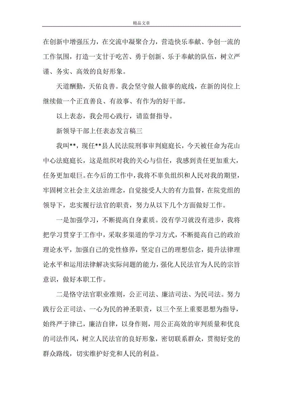 《新领导干部上任表态发言稿》_第4页