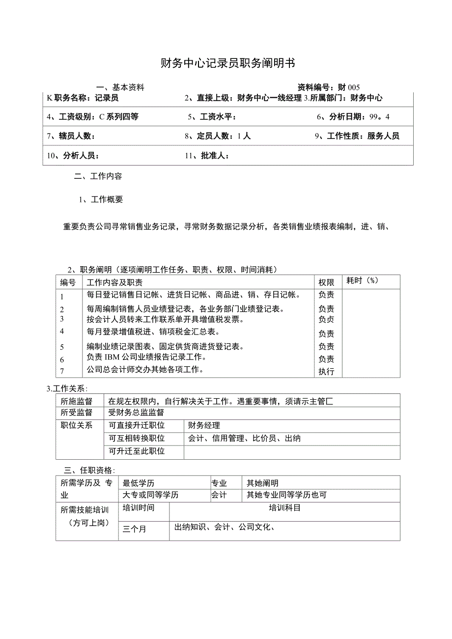 2021年财务中心统计员岗位说明书_第1页