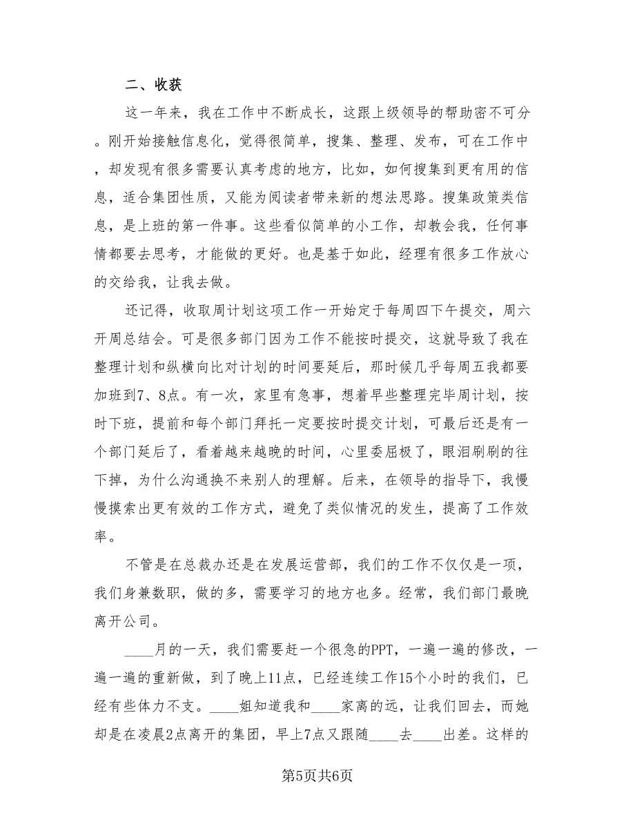 公司助理试用期转正工作个人总结（三篇）.doc_第5页