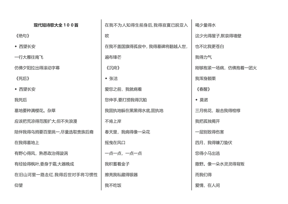 现代短诗歌大全100首_第1页