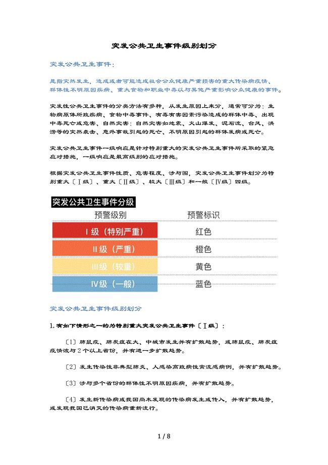 突发公共卫生事件级别划分公共卫生地级别