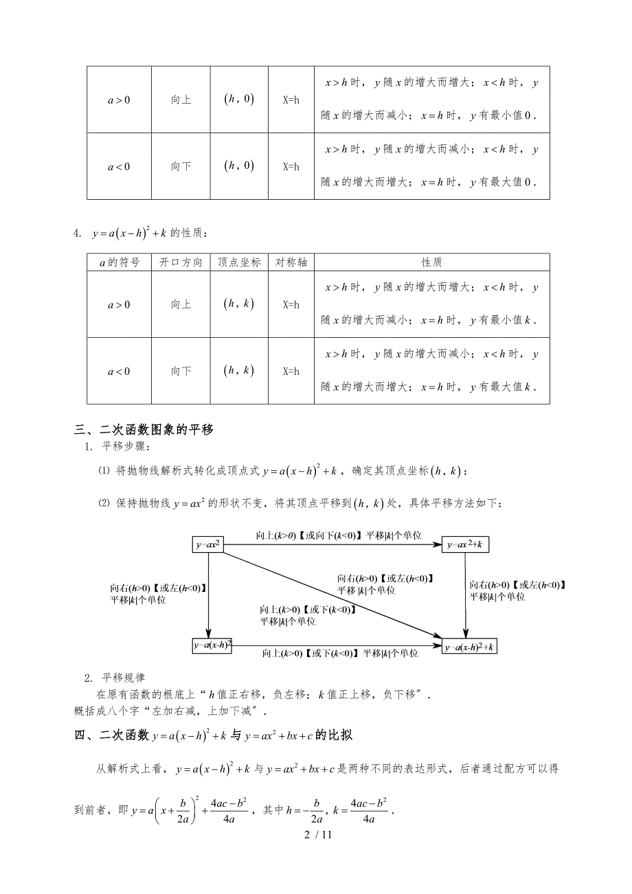 人教版初三数学二次函数知识点总结及经典习题含答案_第2页