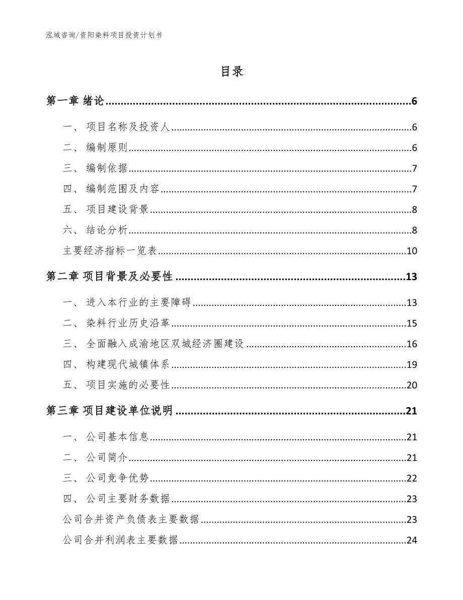 资阳染料项目投资计划书（参考范文）_第1页